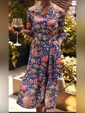 J.McLaughlin Cerina in Baroque Bloom Floral Belted Midi Dress Medium